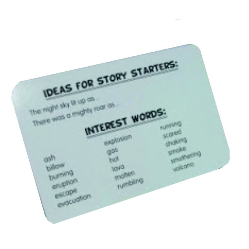 Vocabulary and writing suggestions on reverse of every card