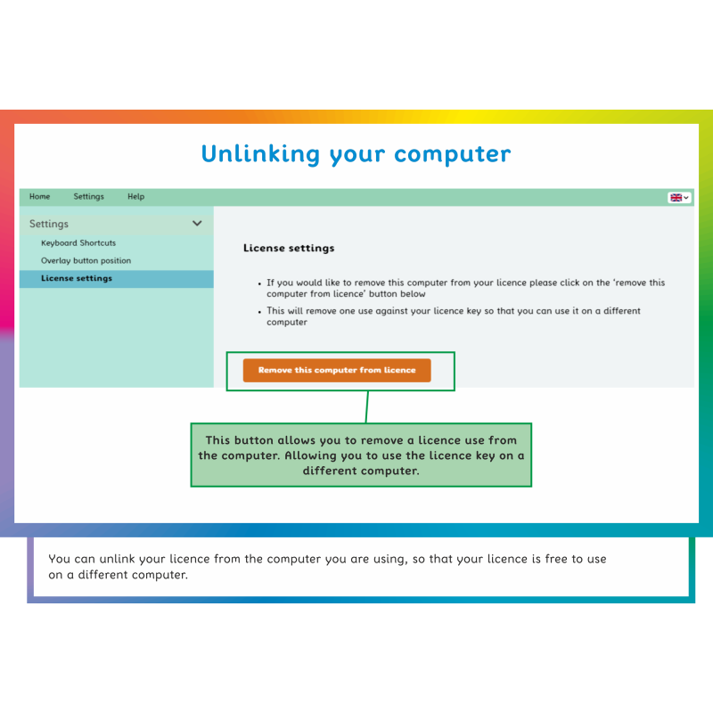How to unlink your computer from the licence key