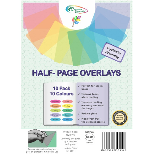 Coloured overlays for dyslexia and visual stress - 10 mixed pack