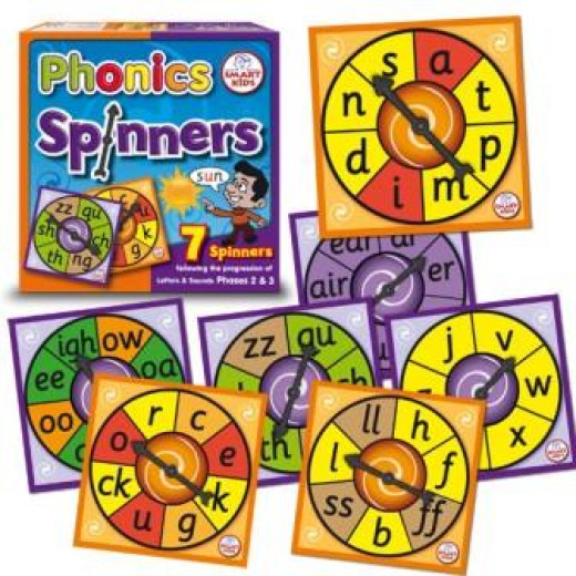 Colourful multiesnsory phonics spinner games